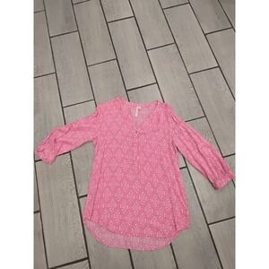 Grand Greene Pink White Geometric Print V Neck Tunic Top Women's Size S